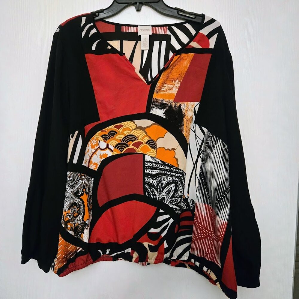 Chico's red and black abstract tunic top‎ Size 3p/XLP